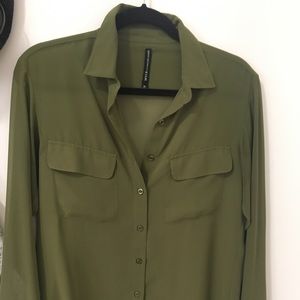 W118 by Walter Baker "Dawn" Olive Sheer Blouse XS